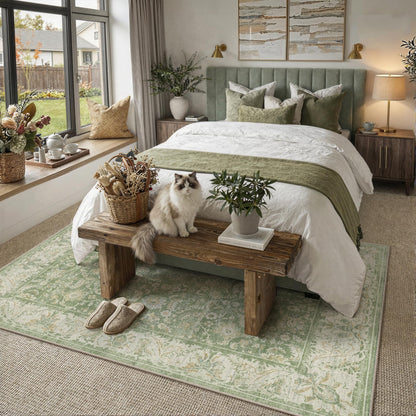 WondRg 6x9 Washable Area Rug for Living Room Bedroom Green Low Pile Non Slip Rug Neutral Distressed Carpet Dining Room Classroom Playroom Home Decor