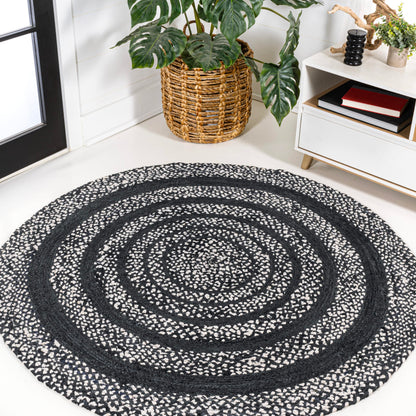 JONATHAN Y Abyss Braided Jute Black/White 5' Round Indoor Area Rug, Bohemian, Classic, Coastal, Easy-Cleaning for Living Room, Bedroom, Kitchen, Pet Friendly, Non-Shedding (RNF117C-5R)
