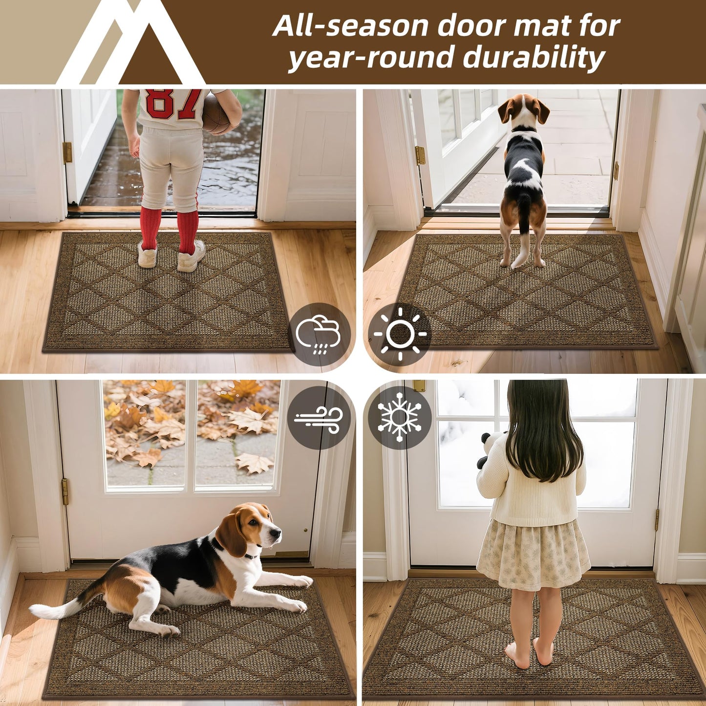COSY HOMEER Non-Slip Door Mat 20"x32", Entryway Rugs Low Profile Absorbent Dirt Trapper Doormat for Front Entrance, Washable Polypropylene Entry Mat (Brown)