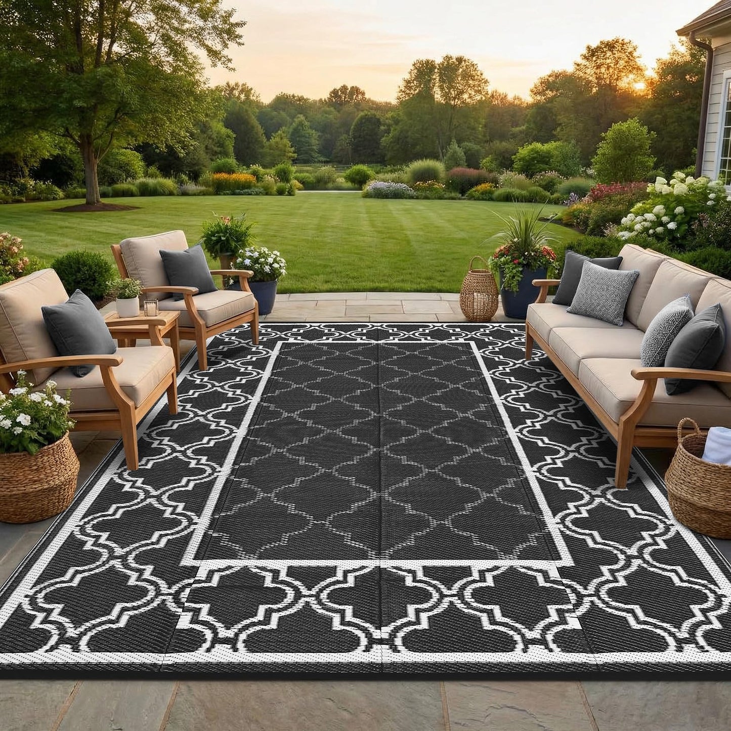Garvee Reversible Outdoor Rug 5x8, Waterproof Outdoor Plastic Straw Rug with Interlacing Pattern, RV Mat for Picnics, Patio, Camping, Balcony, Deck, Backyard, Porch