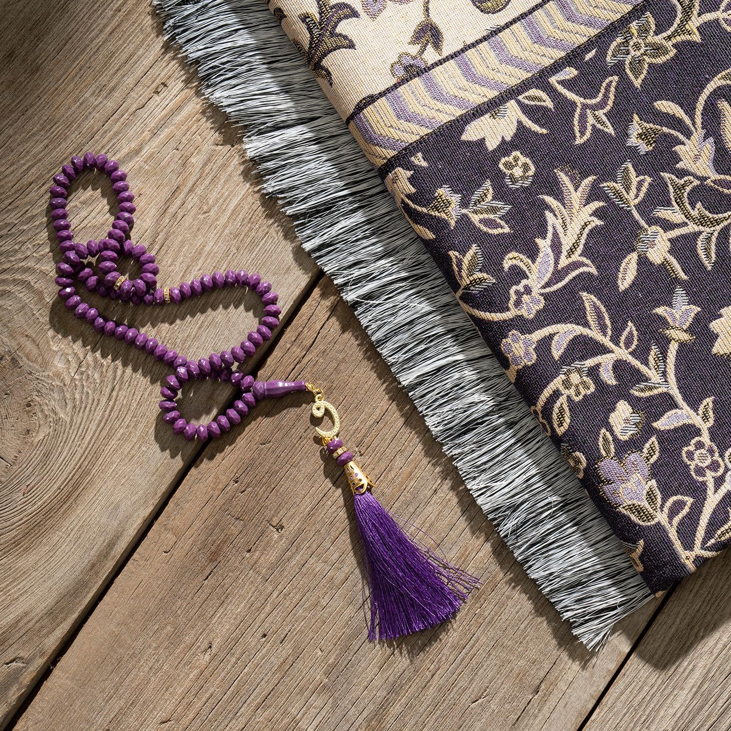 SUMELA Muslim Prayer Rug with Islam Prayer Beads - Travel Prayer Mat, Islamic Gifts for Women, Portable Prayer Matt Islam, Islamic Prayer Rug Islam Men Women, Praying Mat for Muslim Gifts, Purple