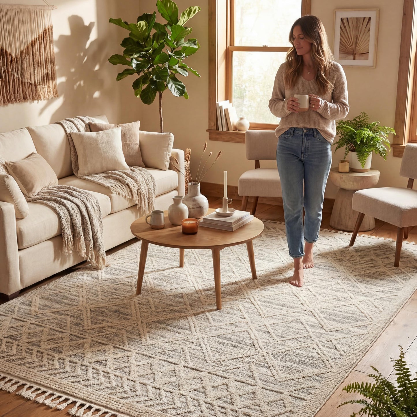 nuLOOM 4x6 Ansley Moroccan Tassel Area Rug, Light Grey, High-Low Textured Bohemian Design, Plush High Pile, Stain Resistant, For Bedroom, Living Room, Hallway, Entryway