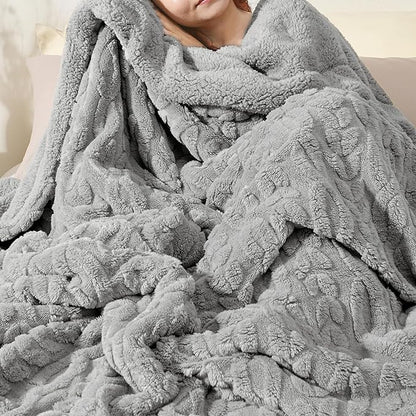 PHF Fluffy Sherpa Blanket King Size for Winter, Warm and Soft, 510GSM 3D Jacquard Thick Shaggy Fleece Plush Blanket for Sofa Bed, Grey, 108"x90"