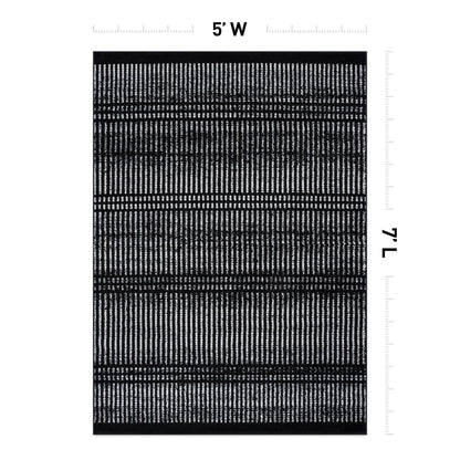 Rugshop Contemporary Stripe Lines High Traffic Living Room,Bedroom,Kitchen, Home Office Area Rug 5' x 7' Black