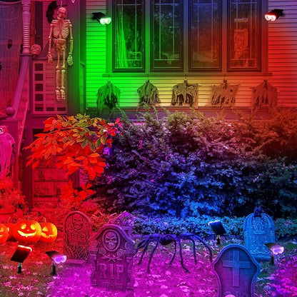 Consciot Solar Spot Lights Outdoor, Halloween Decorations 22 LEDs IP67 Waterproof Color Changing Solar Outdoor Lights, 8 Colors, 2-in-1 Adjustable Wall Lights for Garden Yard Pathway, 4 Pack (RGB)