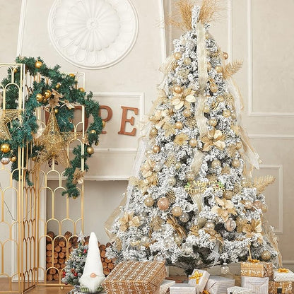 XmasExp 32ct Christmas Ball Ornaments Set -Gold Clear Plastic Shatterproof Xmas Tree Ball Decorations Hanging Baubles for Holiday Decor