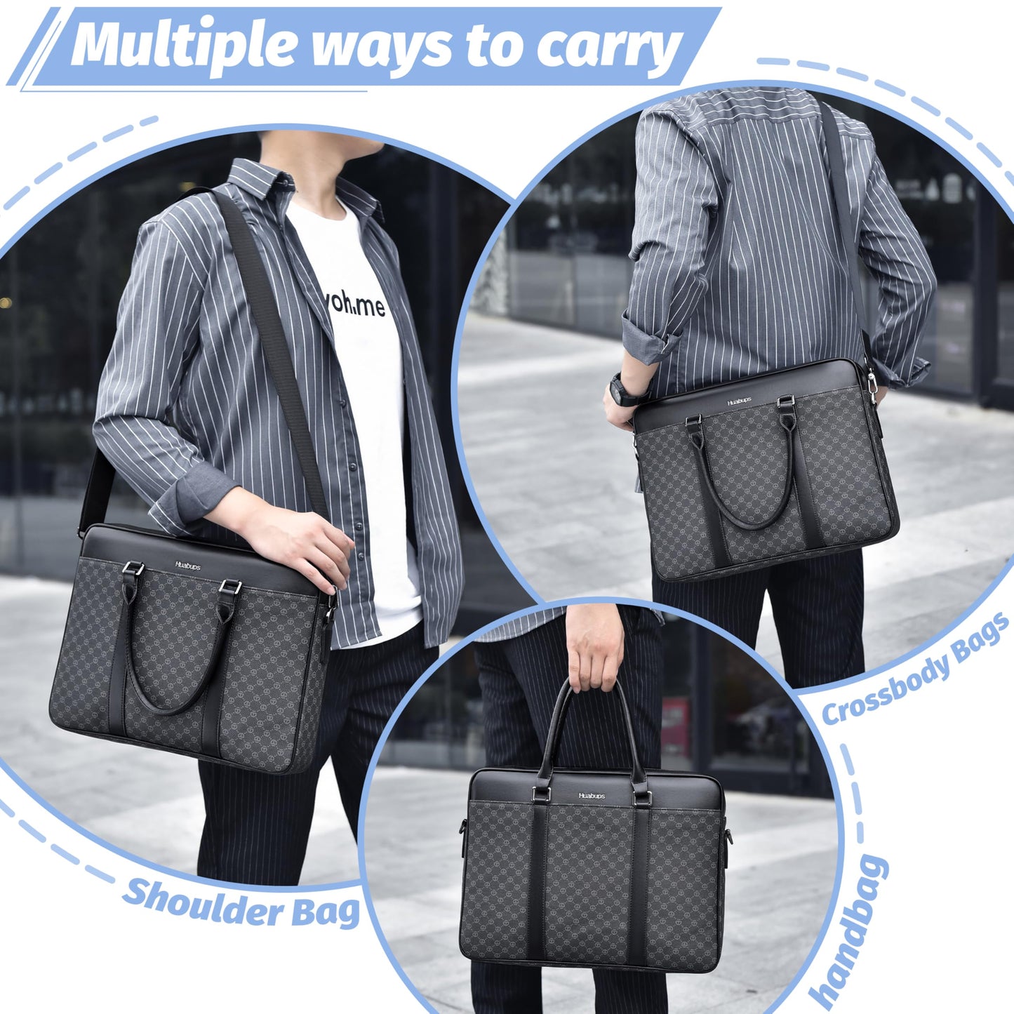 FSD. WG Business Bag Leather Messenger Bag Water Resistant Business Travel Briefcase Handbag Briefcase for Men