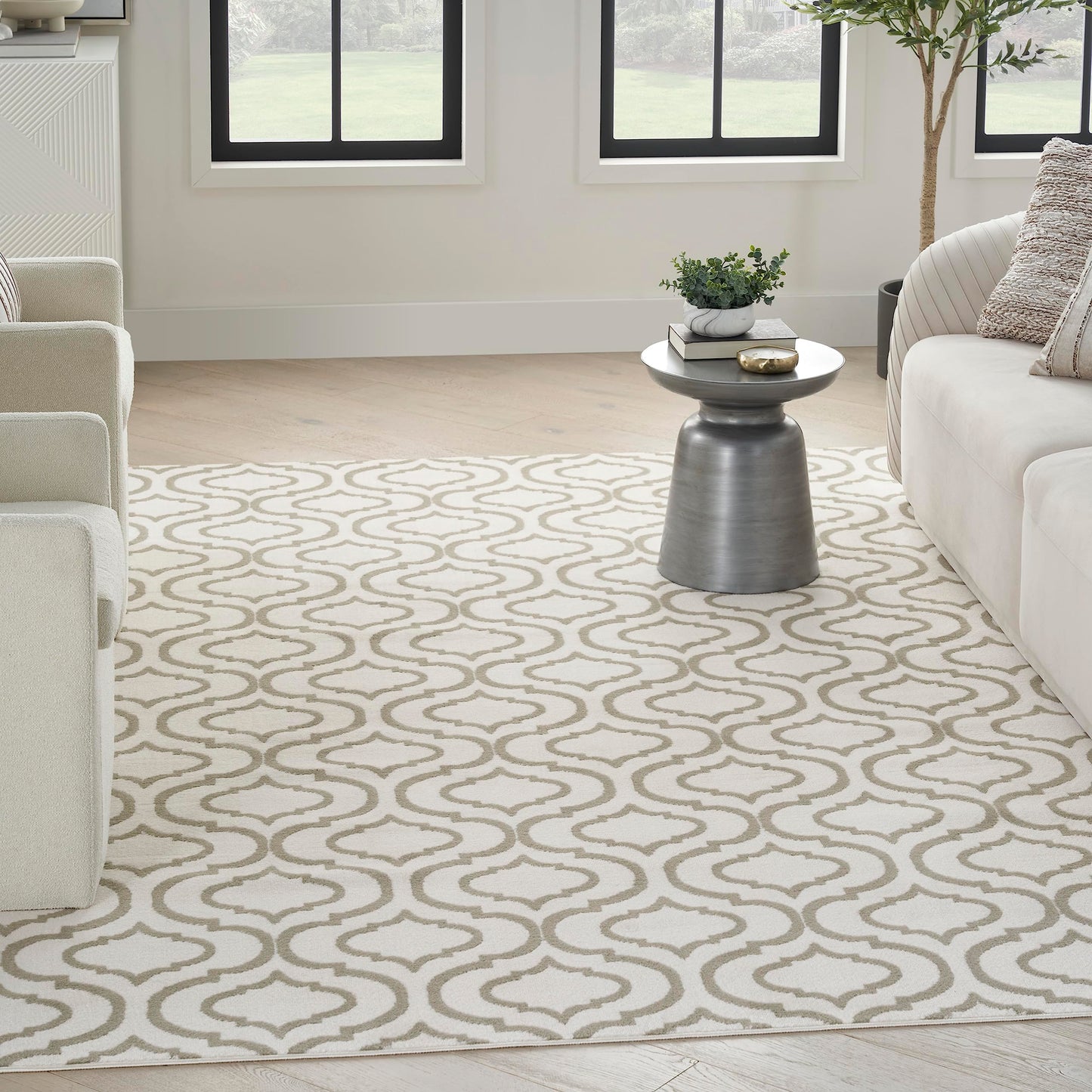 Nourison Home Jubilant Contemporary Ivory Green 7'10" x 9'10" Area Rug, Easy Clean, Non Shedding, Bed Room, Living Room, Dining Room, Kitchen (8x10)