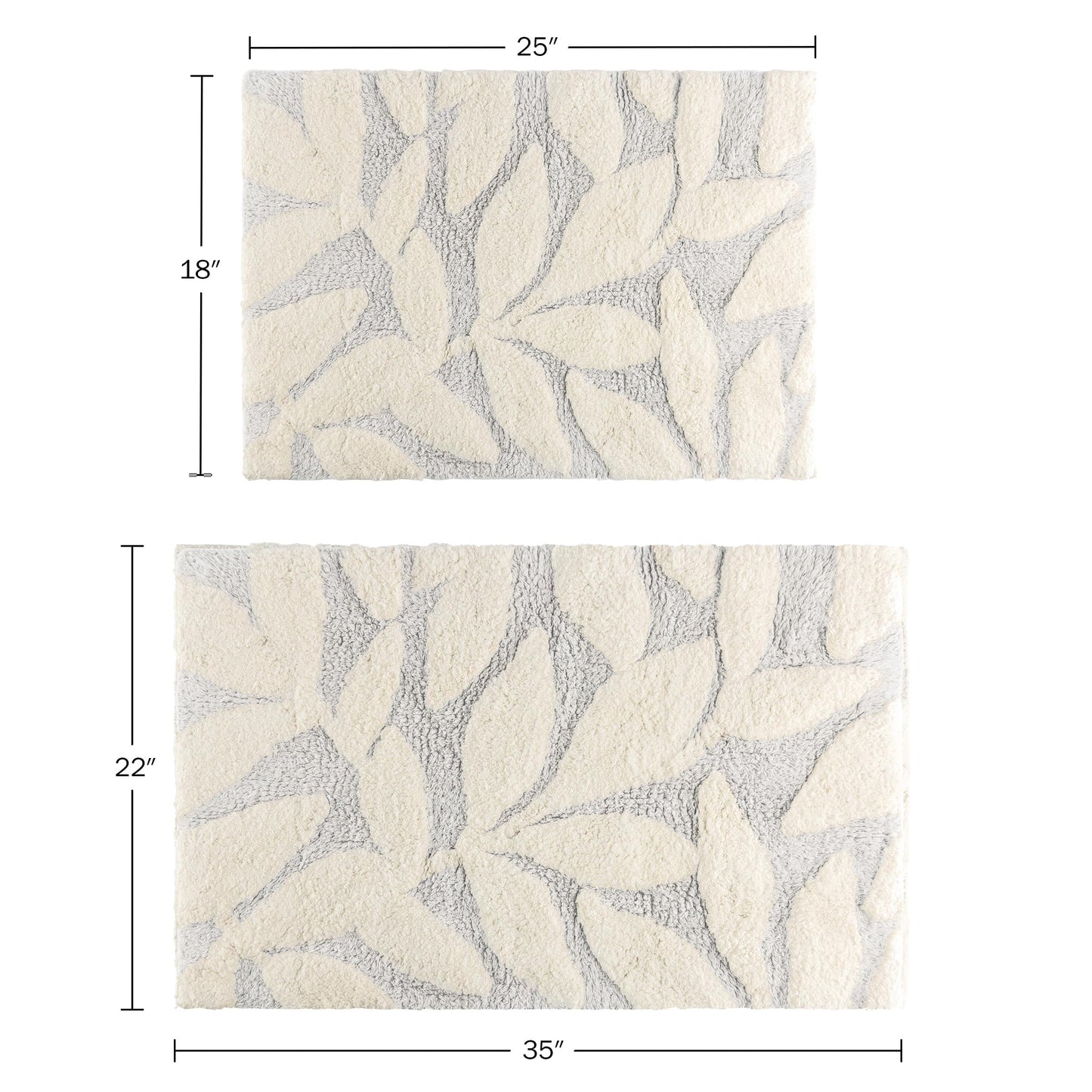 2 Piece Bathroom Rug Set - 35x22 Inch and 25x18 Inch 100% Cotton Bath Mats with Textured Botanical Leaf Print for Boho Bathroom Decor - Bath Rugs Non Slip Washable Bathmats by Lavish Home (Grey)
