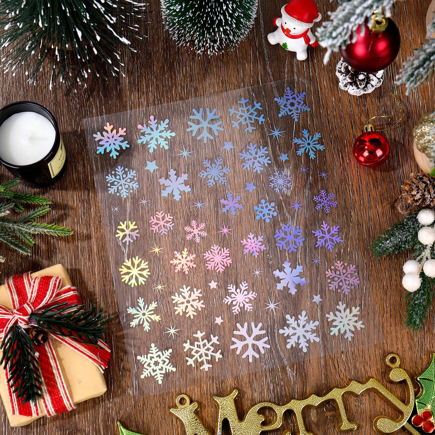 Whaline 330 Pcs Winter Christmas Stickers Holographic Snowflake Self-Adhesive Decals for Xmas Home Party DIY Crafts Supplies, 10 Sheets