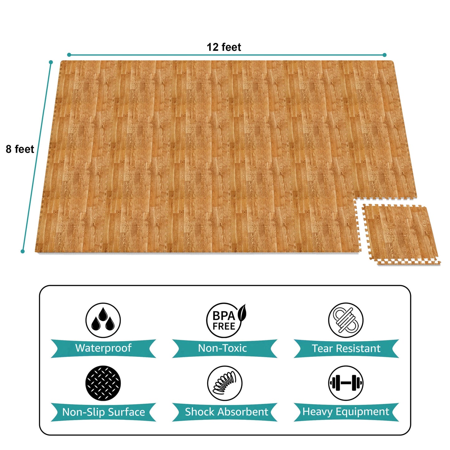 Sorbus 96 Sq. Ft. Wood Grain Floor Tiles Foam Mat EVA Interlocking Mats Tile 3/8-Inch Thick Flooring Wood Puzzle Exercise Mats w/Borders - Home Playroom Basement, Apartment, Trade Show, Baby, Dance