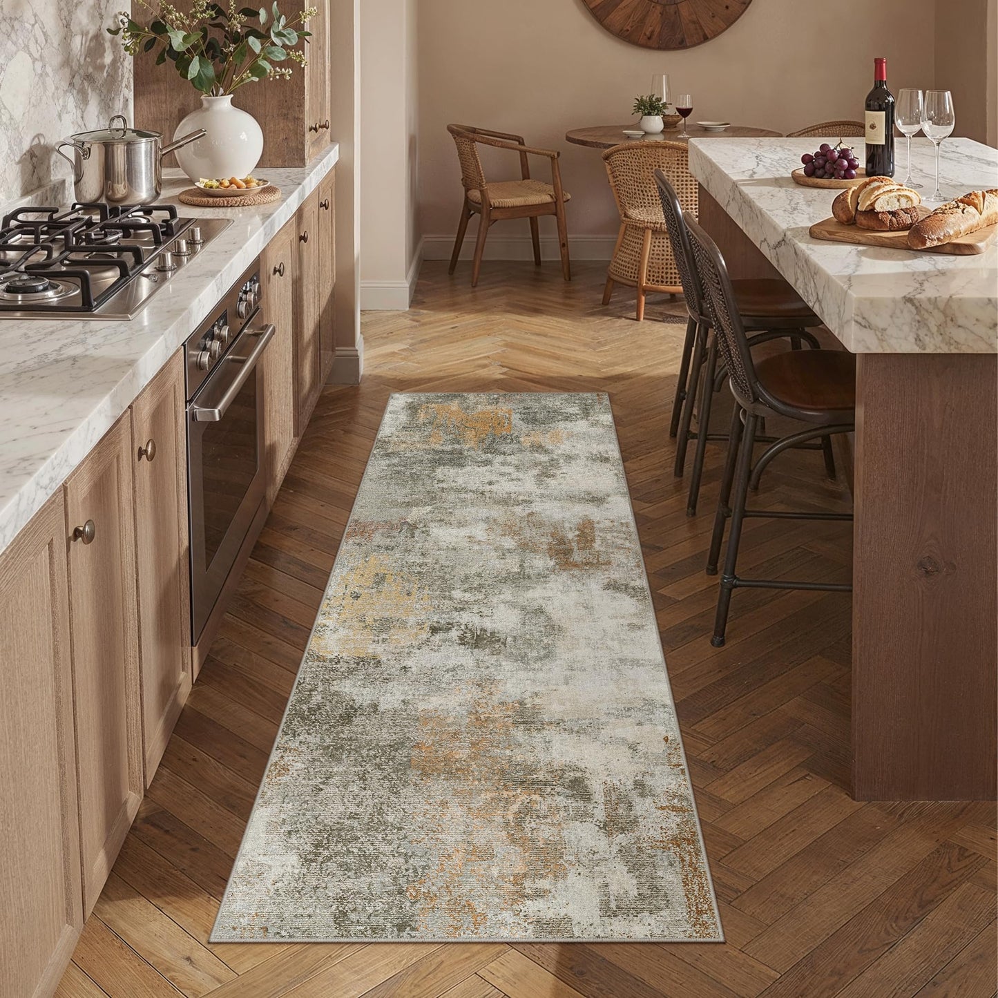 HUGEAR 2x6 Runner Rug Grey Abstract Machine Washable Area Rug Home Decor Hallway Rugs Modern Low Pile Carpet Non Slip Rugs for Kitchen Laundry Living Soft Lightweight
