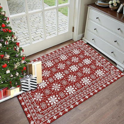 2' X 3' Christmas Rug Snowflake Area Rugs Washable Non-Slip for Indoor Entryway Dorm Laundry Bedroom Living Room Xmas Doormat for Kids Women Merry Christmas Carpet Winter
