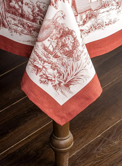 Maison d' Hermine Table Cloth Square Table 100% Cotton 54 x 54 Inches Fall Tablecloth Reusable Everyday Use for Thanksgiving Christmas Decorations Dining Farmhouse Party (Holy Jouy - Red)