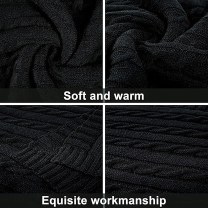 NTBAY 100% Pure Cotton Oversize (60x80) Cable Knit Throw Blanket, Super Soft Warm Knitted Throw Blanket for Bed, Sofa, Chair, Couch - Extra Cozy, Machine Washable, Comfortable Home Decor, Black