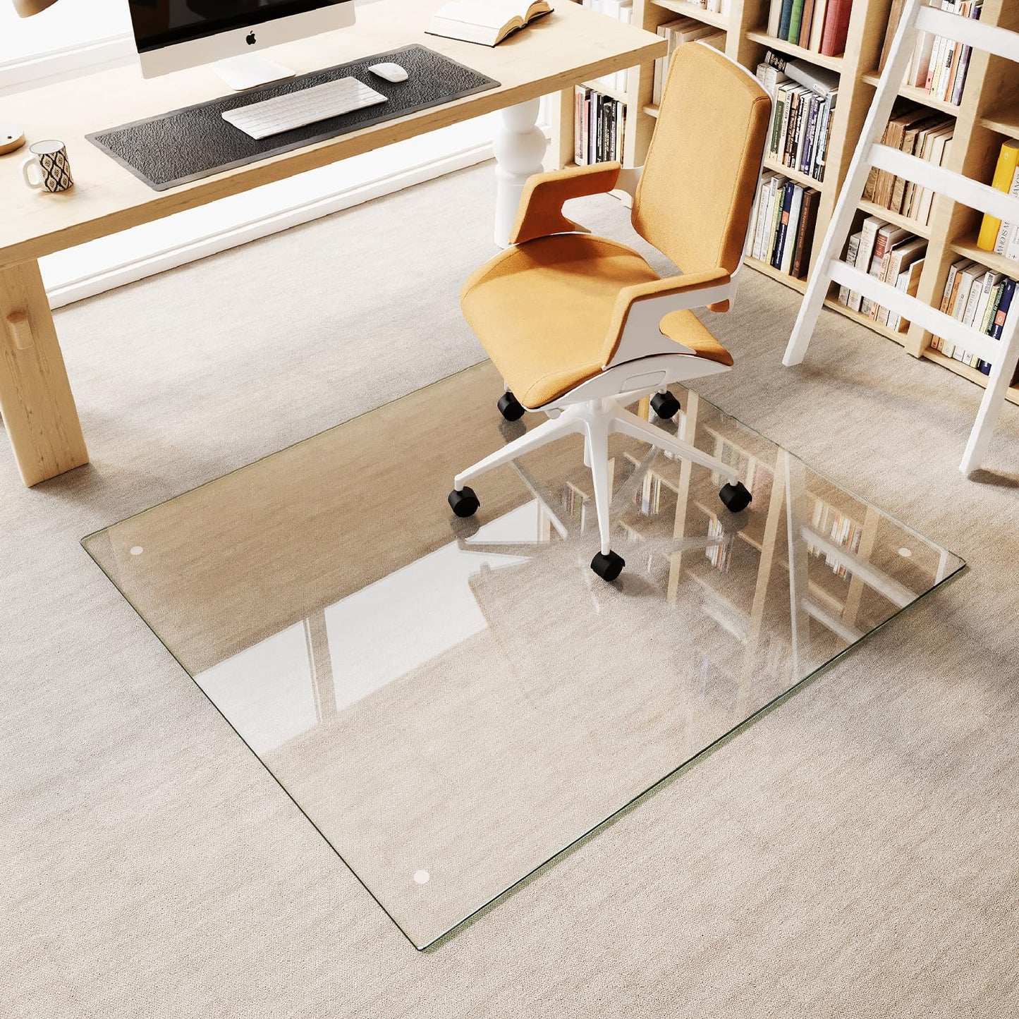 MYSUNORIA Tempered Glass Chair Mat, 42"x48" Office Chair Mat for Hardwood Floor, Clear Computer Chair Mat, 4 Non‑Slip Pads, Smooth Glide & Easy Clean, Carpet Hardwood Floor Protector