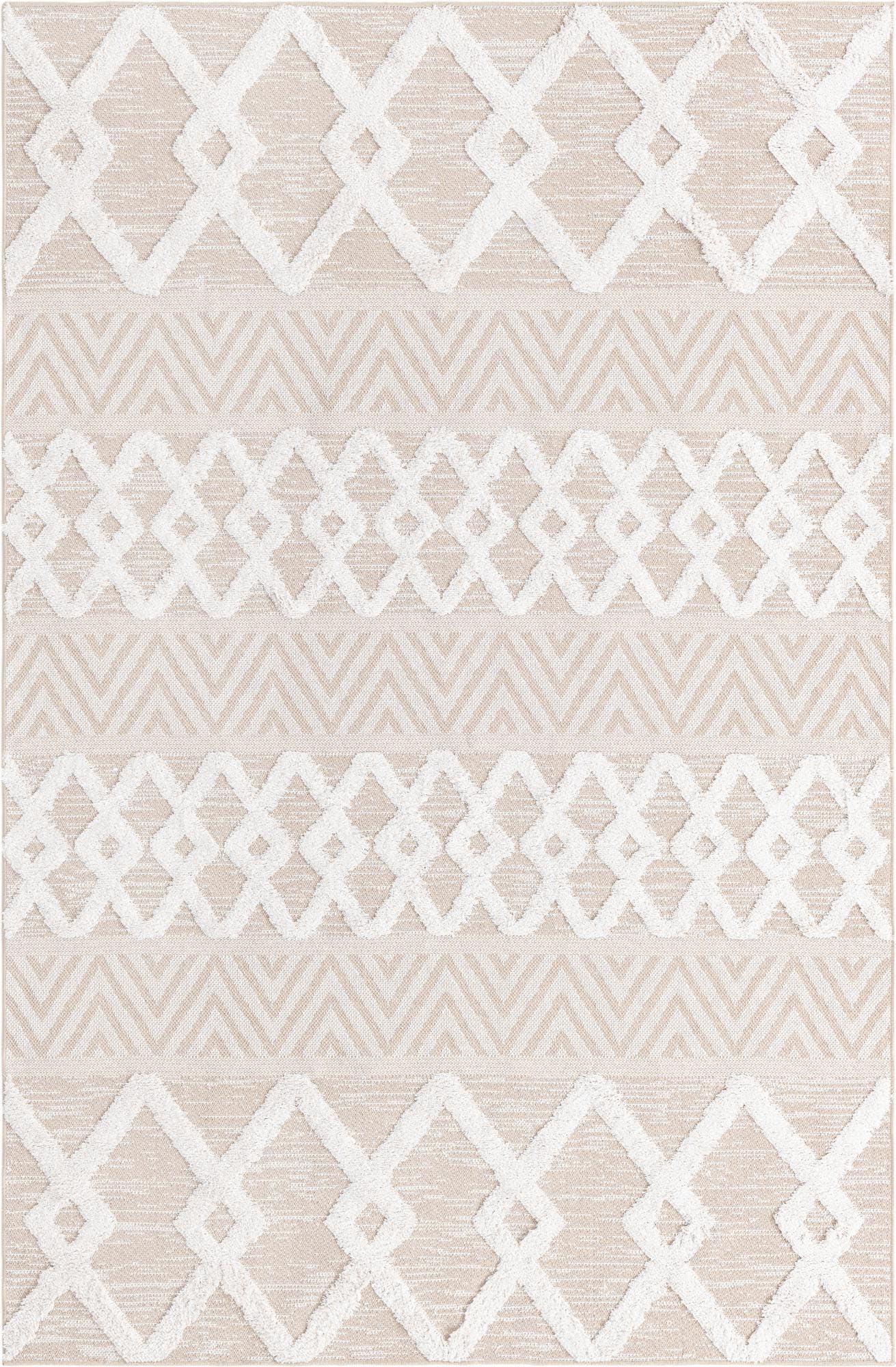 Rugs.com - Sabrina Soto Casa Rug – 5' 3 x 8' Beige Cotton Textured Rug – Modern Tribal Design for Living Rooms, Bedrooms, and Offices
