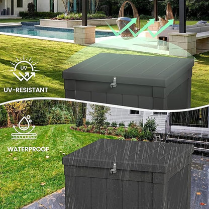 50 Gallon Storage Box, Waterproof Deck Box for Indoor & Outdoor Use, Lockable Pool Storage Bin for Package Delivery, Outdoor Bench for Patio Cushions, Garden Tools, Backyard, Black