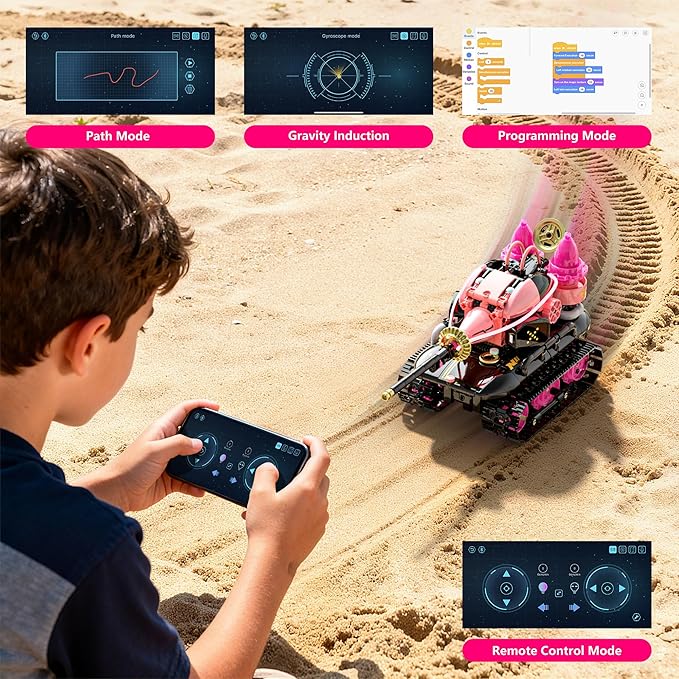 5in1 STEM Robot Building Kits for Kids 6-12 APP &amp Remote Control STEM Rock Robot Building Toys for Kid Coding Interactive Tank Truck Vehicle Building Sets for Boys Girls Birthday Xmas Gift