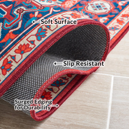 SAFAVIEH Washable Rug Tucson Collection - 8' x 10', Red & Blue, Slip Resistant & Easy to Clean, Ideal for Living Room, Bedroom, Dining Space (TSN101Q)