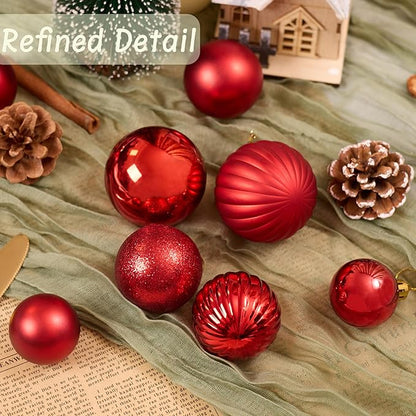 50ct Christmas Balls Ornaments for Xmas Tree, Red Shatterproof Christmas Tree Decorations Hanging Ball for Holiday Party Decor(1.57"-2.36")