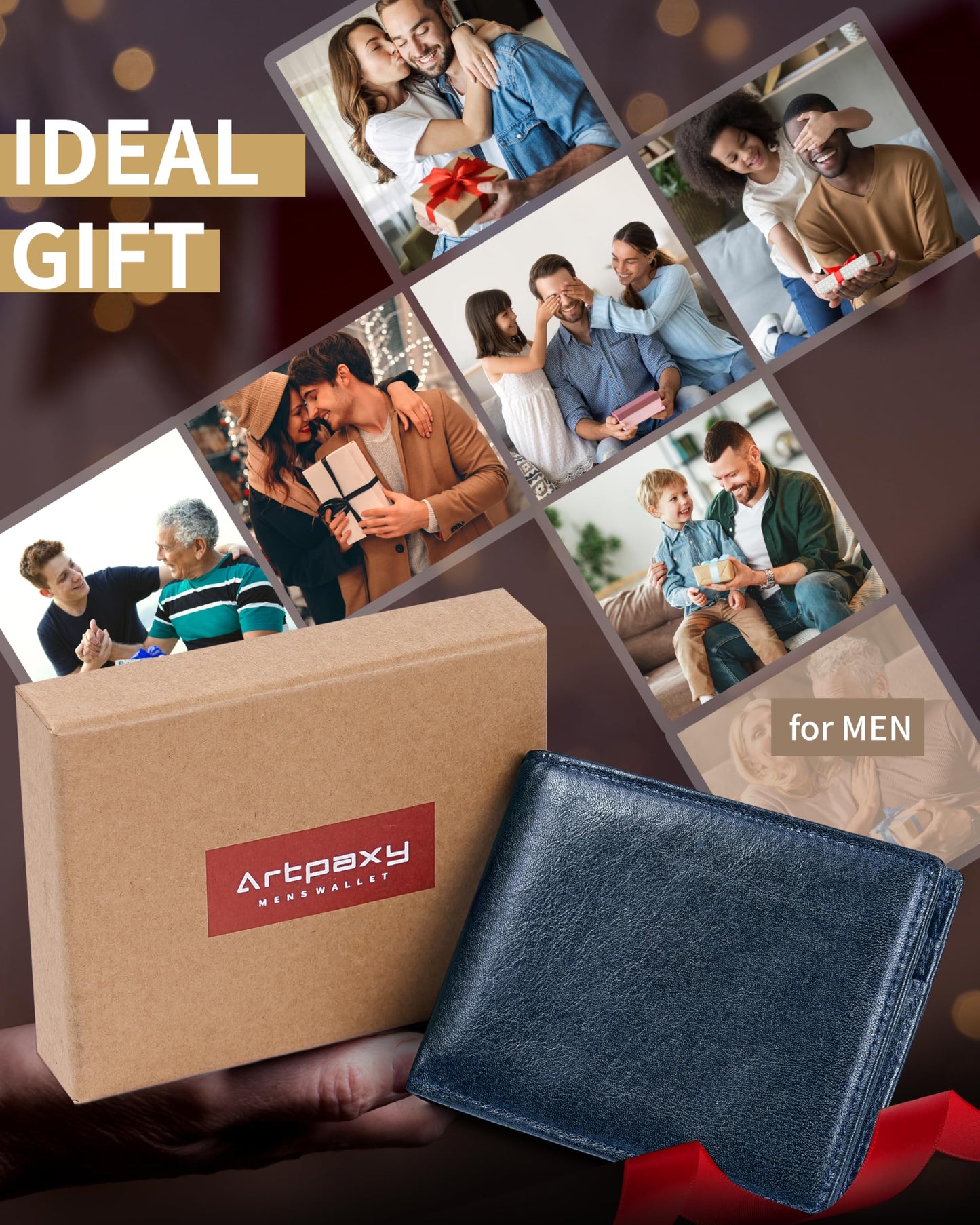 Artpaxy Mens Wallet Bifold Genuine Leather RFID Blocking Wallet for Men with 2 ID Windows 12 Card Holders 2 cash pockets 1 Gift Box