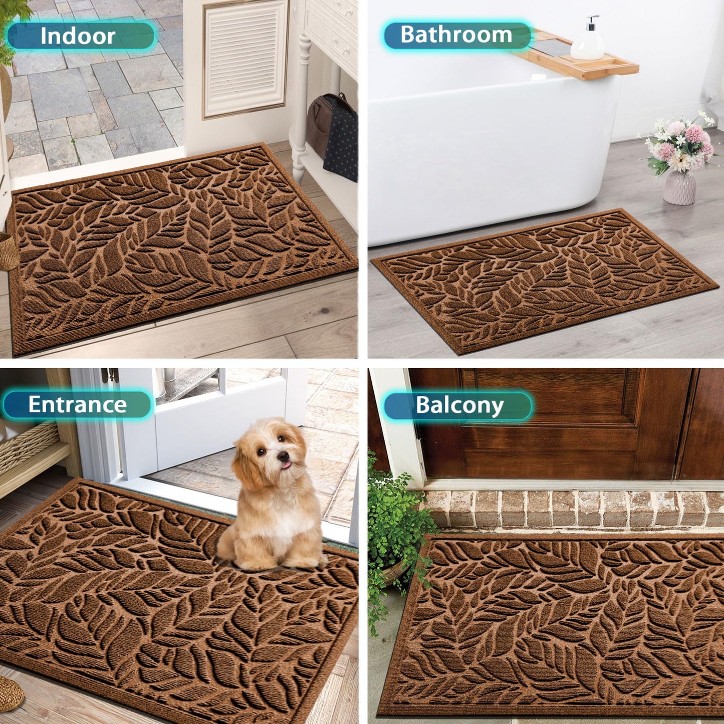 Bulijojo Front Door Mat Entrance,Durable Heavy Duty Welcome Mat,Thick Absorbent Natural Rubber Non Slip Mat,Sturdy Entryway Brown Leaves,23x35