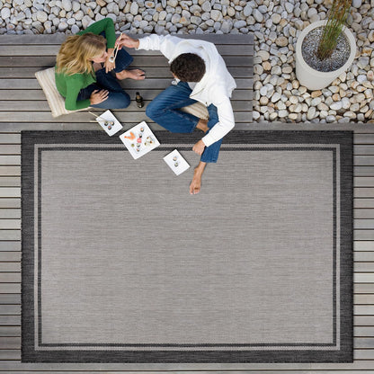 CAMILSON Indoor Outdoor Rug, 6x9 Bordered Gray Modern Area Rugs for Indoor and Outdoor Patios, Kitchen and Hallway Mats, Washable Porch Deck Outside Carpet (Bordered Grey, 6 x 9)