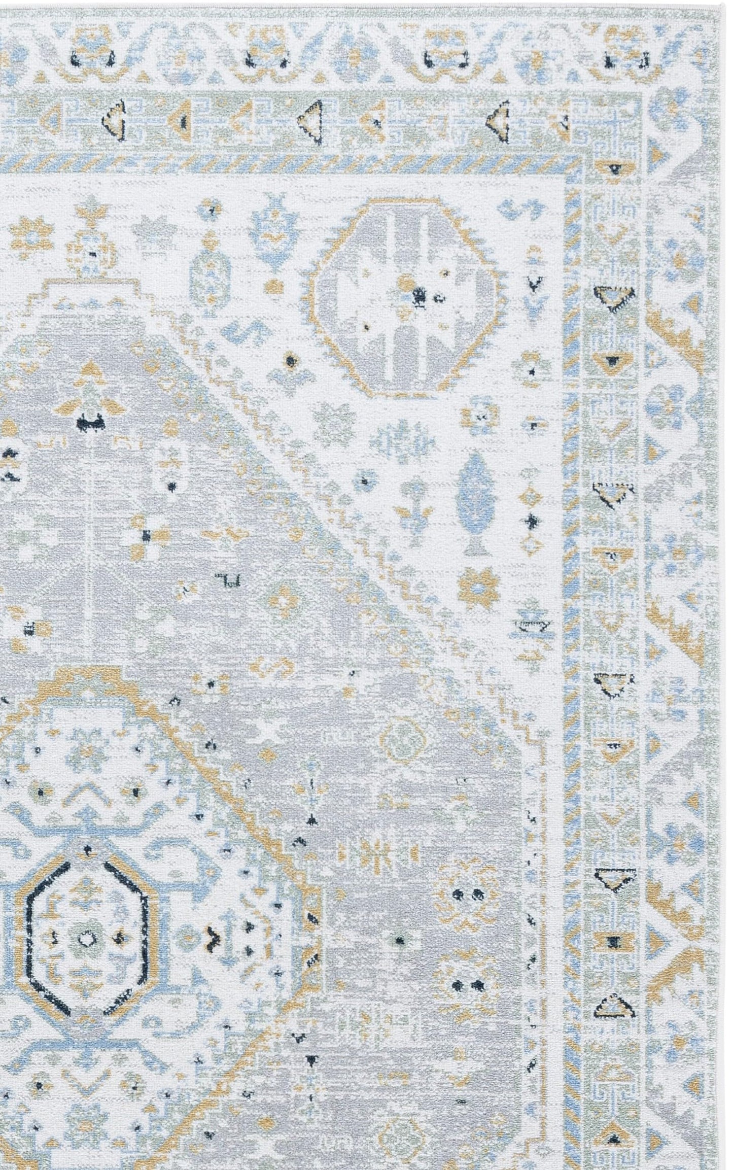 SAFAVIEH Bayside Collection Area Rug - 6'7" Square, Green & Grey, Machine Washable, Ideal for Living Room, Bedroom, Home Office, Dining Space (BAY118Y-7SQ)