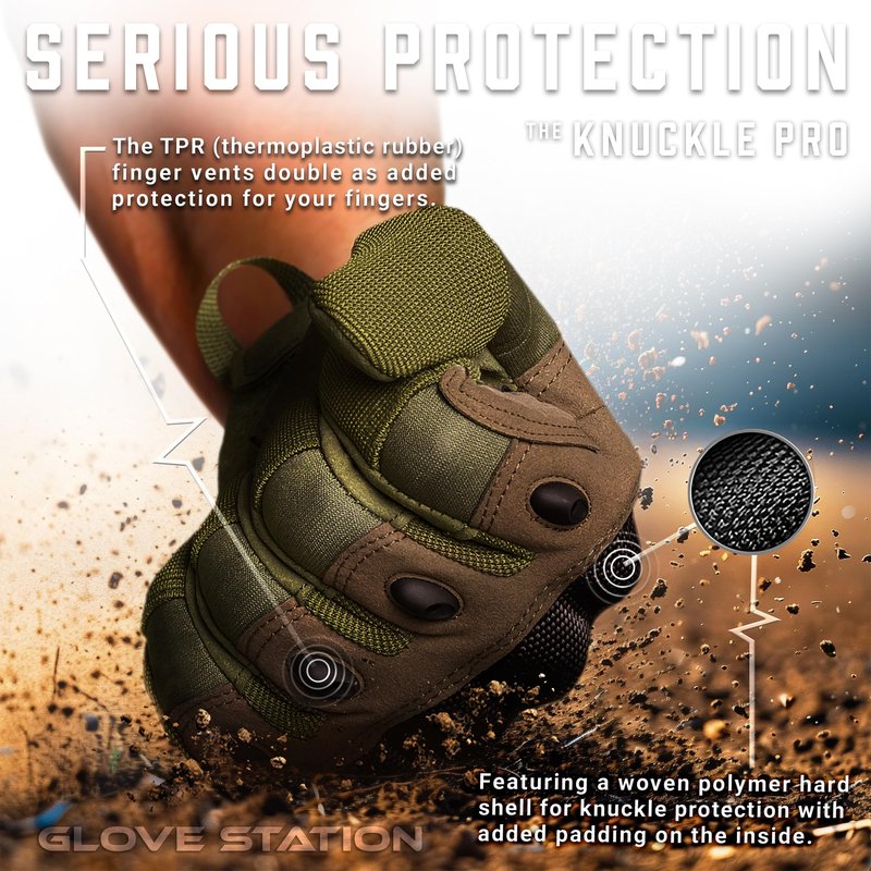 Glove Station Gloves for Men – Touchscreen Utility Gear with Hard Knuckle Protection Used in Motorcycle, Airsoft, & Outdoor Work Green - Hard Knuckle X-Large