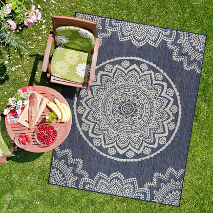 CAMILSON Outdoor Rug 5x7 Modern Area Rugs for Indoor and Outdoor Patios and Porches - Waterproof, Washable, Non-Shedding, Easy-to-Clean Outside Carpet (5 x 7, Medallion - Blue/White)