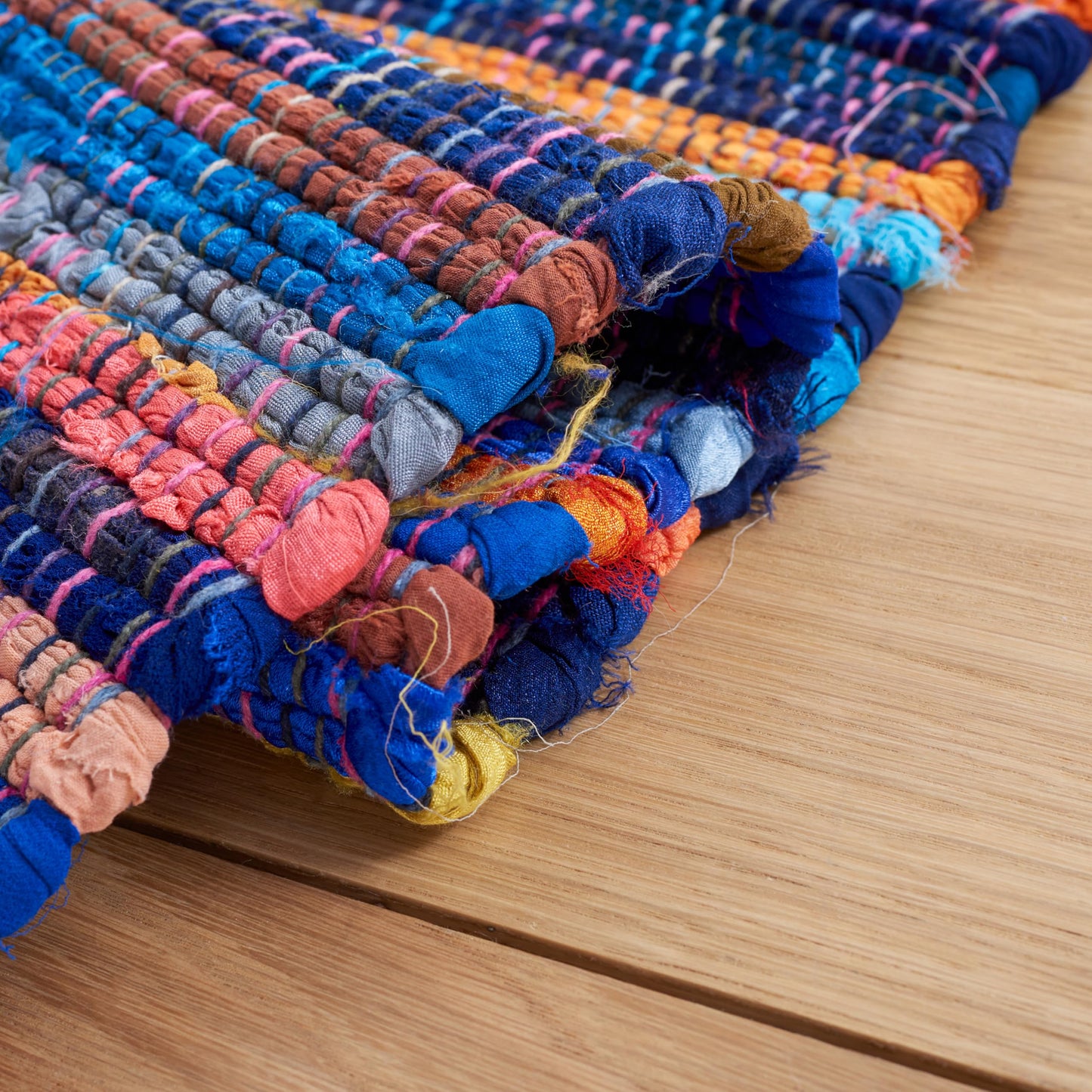 SAFAVIEH Rag Rug Collection Area Rug - 9' x 12', Blue & Multi, Handmade Boho Stripe Cotton, Ideal for High Traffic Areas in Living Room, Bedroom (RAR240B)