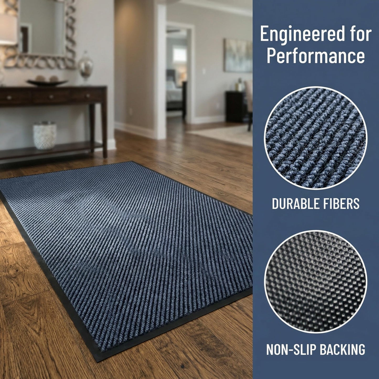 Heavy Duty Doormat for High Traffic Entryways All Weather Door Floor Mat with Ultra Grip PVC Backing Non Slip Welcome Mat for Patio, Entry, Indoor Outdoor Cold Gray 48x96 Inch