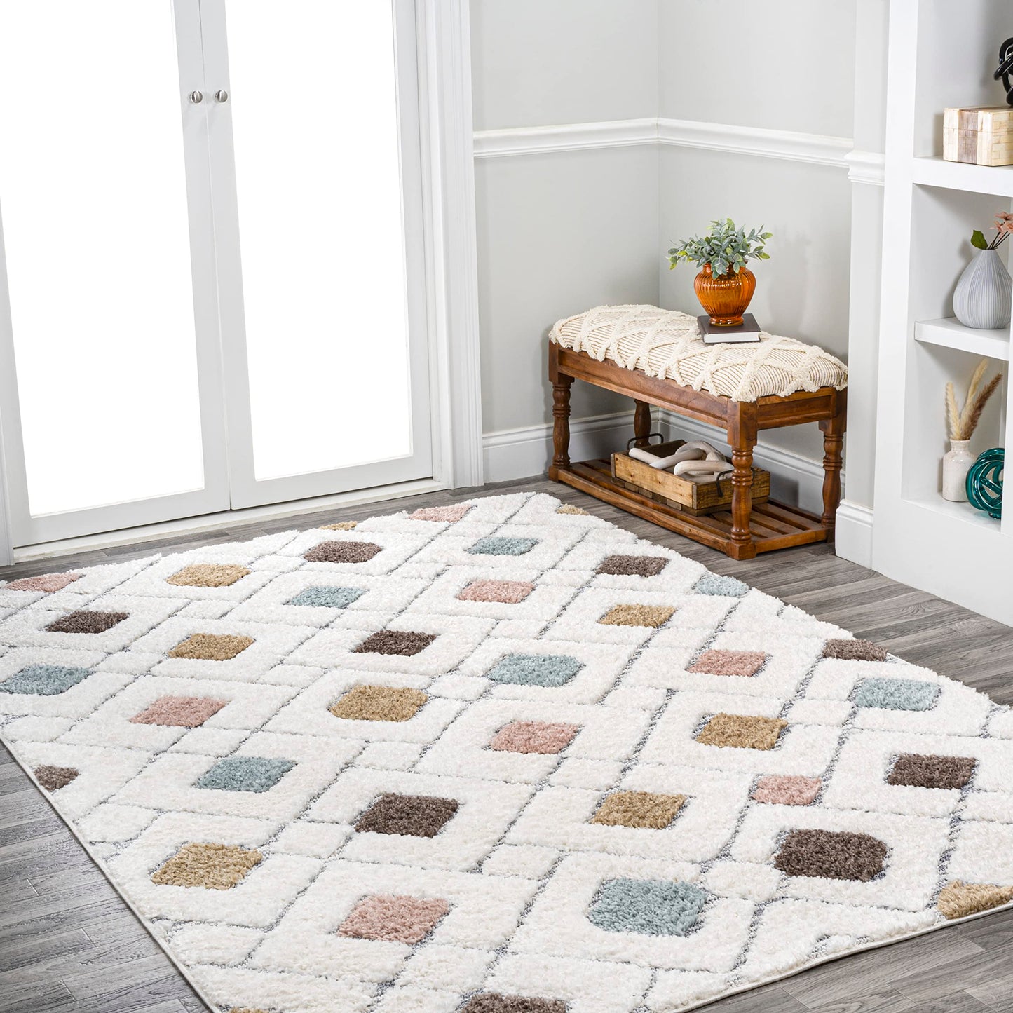 JONATHAN Y Trellis High-Low Multi/Cream Indoor Area Rug 4X6 ft, Astrid Retro for Living Room, Bedroom, Kitchen, Office, Easy-Cleaning, High Traffic, Pet-Friendly, Non-Shedding SNT103A-4