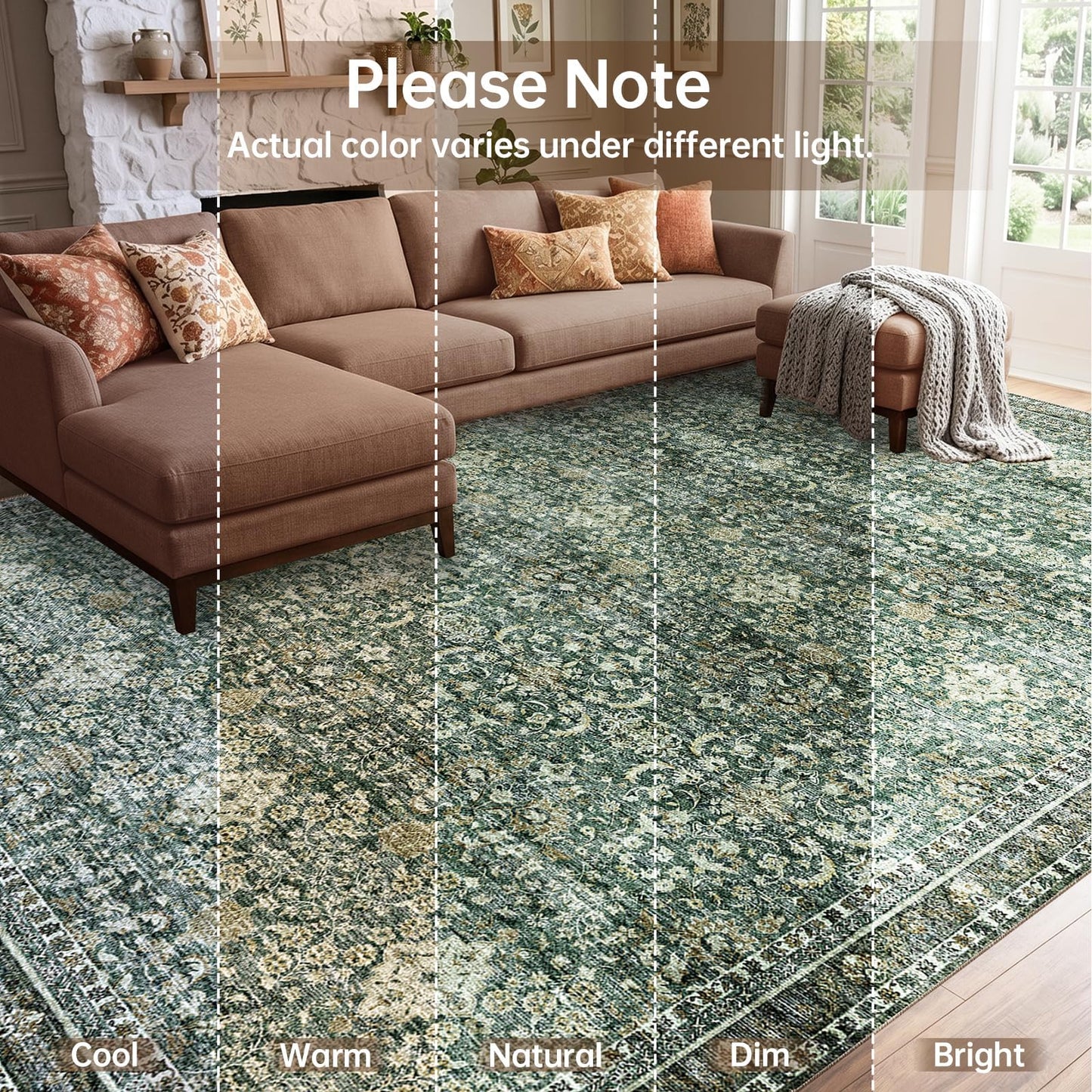 Sasttie 4x6 Area Rug, Ultra-Soft Washable Rug, Low Pile Foldable Thin Carpets with Non-Slip Backing, Skin-Friendly Stain Resistant Carpet for Living Room, Bedroom, Kitchen, Dorm, 4x6, Dark Green