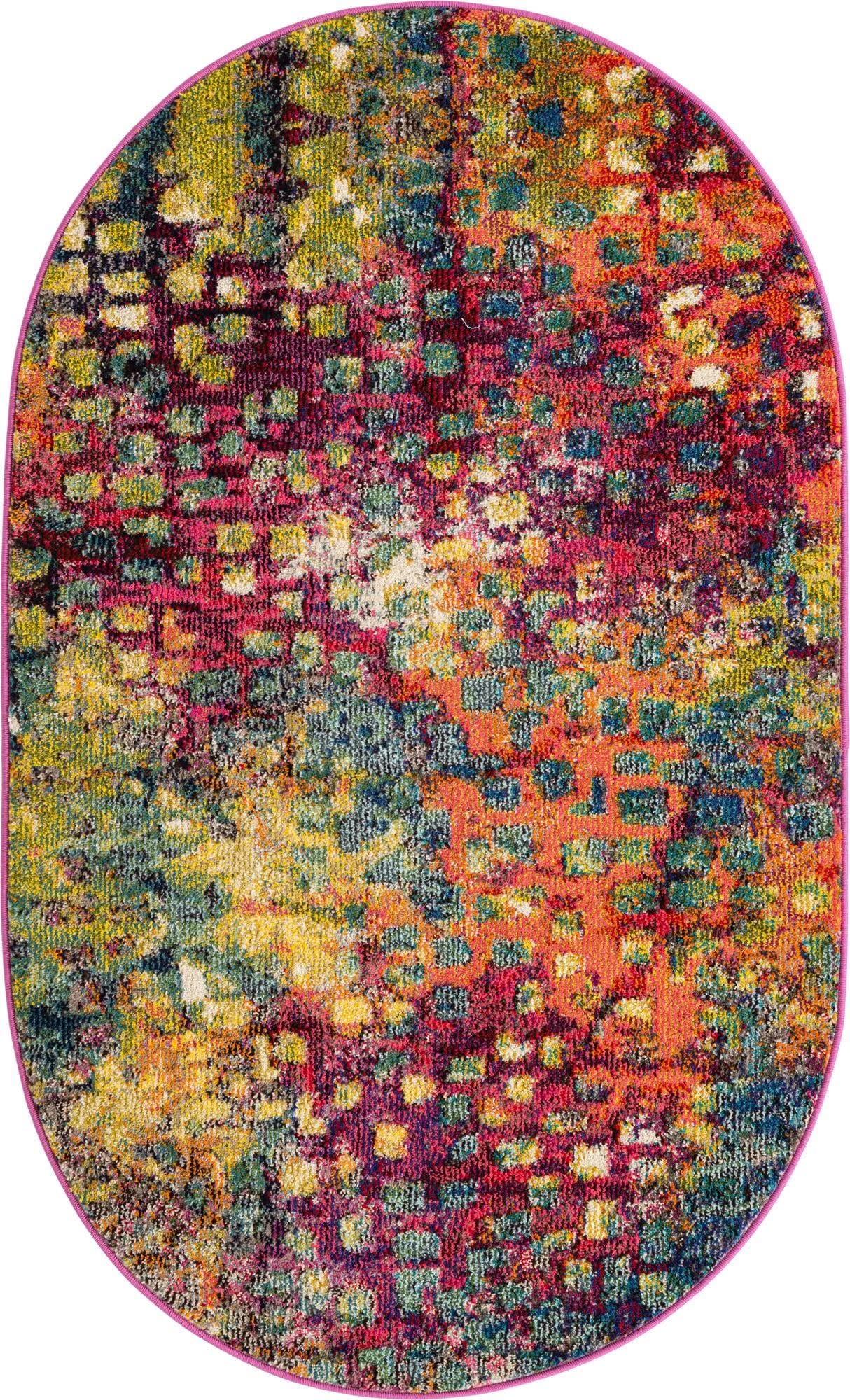 Unique Loom Jardin Collection Colorful, Vibrant, Abstract, Modern Area Rug (3' 3 x 5' 3 Oval, Multi/Blue)
