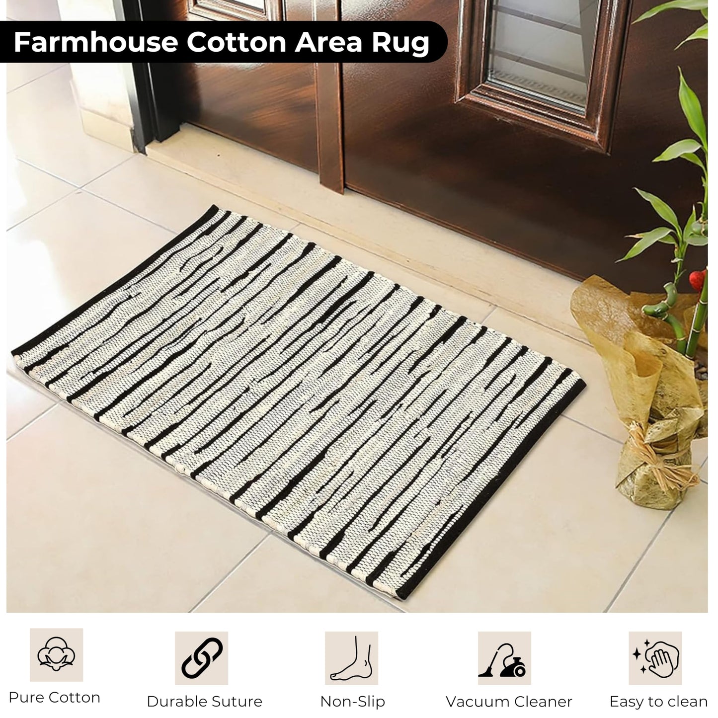 Handmade Woven Tonal Chindi Rug 24 x 36 Inch, Reversible Cotton Braided Area Rug, Grey Multi Farmhouse Throw Rug for Entryway, Kitchen, Bathroom, Bedroom and Living Room