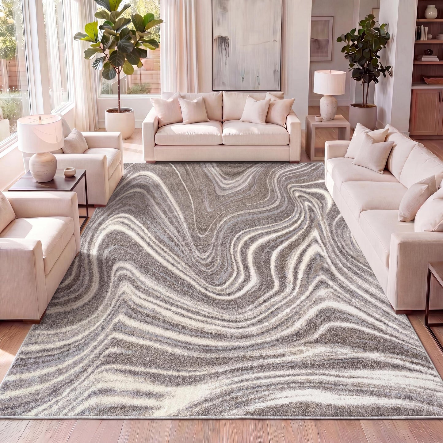 JONATHAN Y Eleni Abstract Marble Brown/Cream Indoor Area Rug 5x8, Contemporary,Glam,Casual,Transitional, Easy-Cleaning for Living Room,Bedroom,Kitchen,Pet Friendly,Non-Shedding (SEU301B-5)