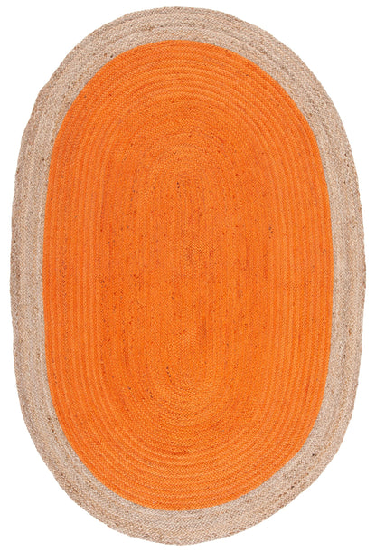 SAFAVIEH Area Rug 4x6 Oval - Natural Fiber Collection - Orange & Natural Brown, Handmade Jute, Braided Border Design (NF801B)