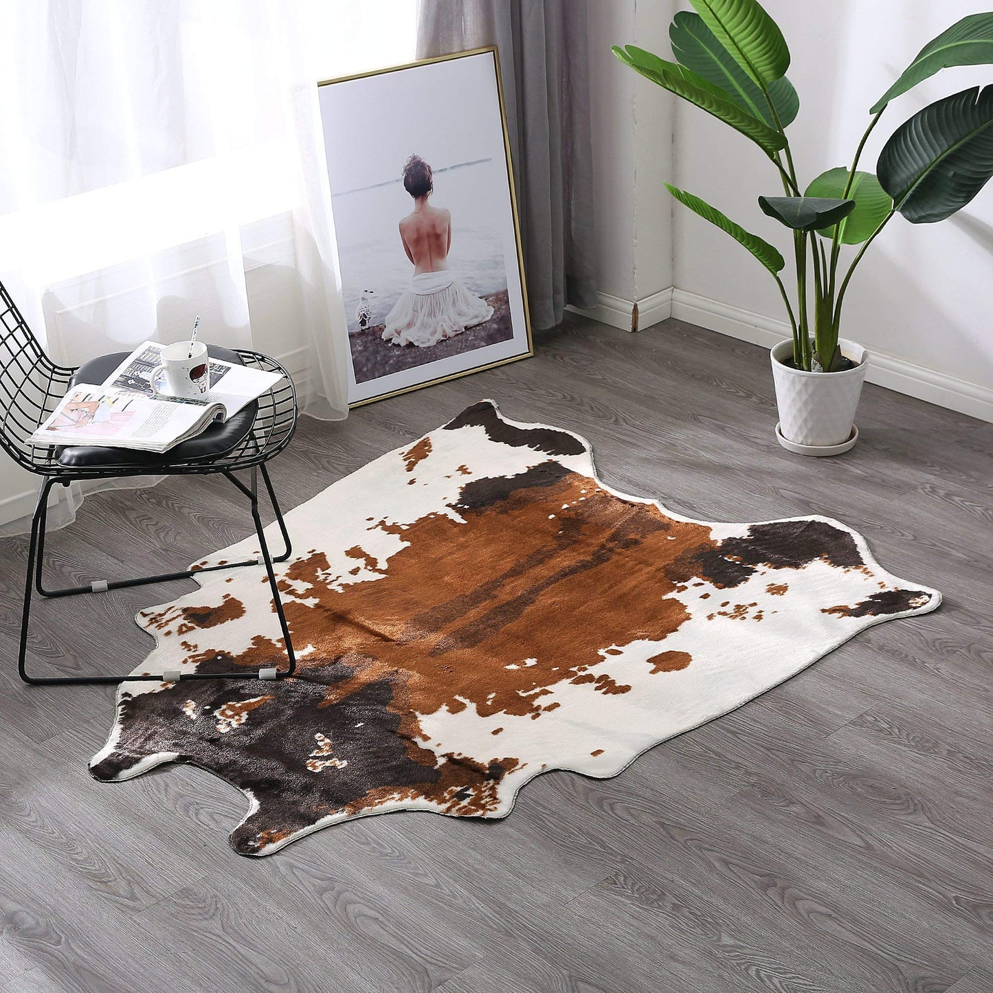 townssilk Cow Print Rug 4.1x4.5 Feet Faux Cow Hide Rug Animal Printed Area Rug Carpet for Home