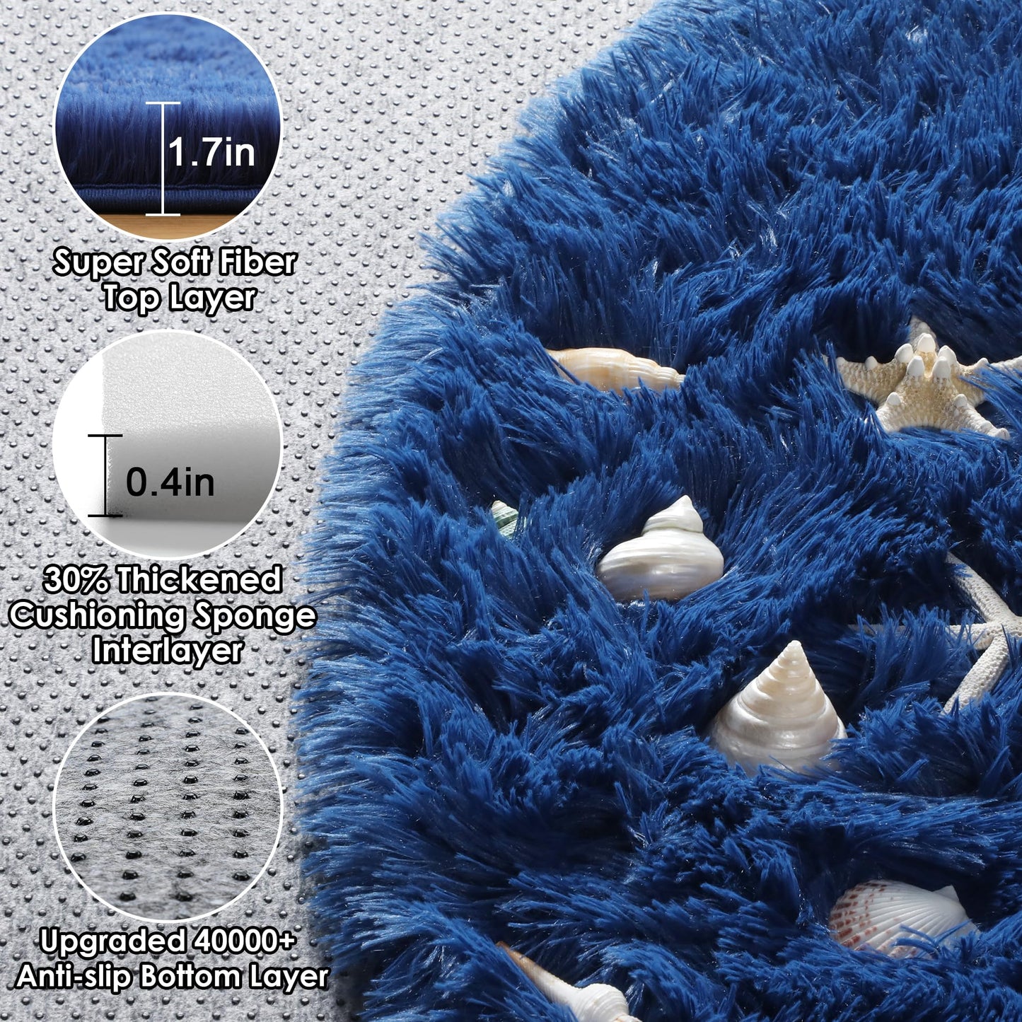 ONASAR Navy Blue Round Area Rug 4ft, Soft Bedroom Circle Rugs Floor Mat for Kids Girls Boys Teen Room, Fluffy Plush Shaggy Carpet for Baby Nursery Living Room Playroom Dorm Home Decor