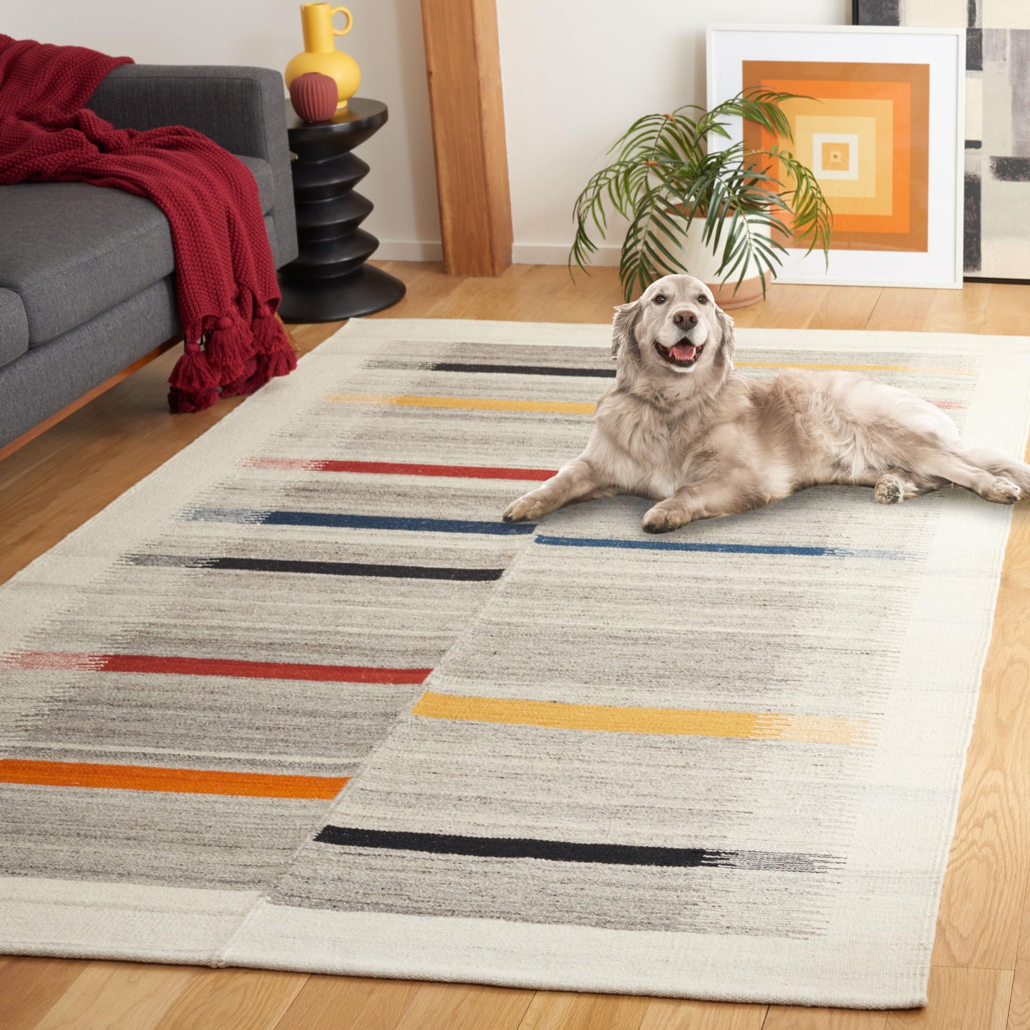SAFAVIEH Kilim Collection Area Rug - 5' x 8', Ivory & Grey, Handmade Flatweave Wool, Boho Southwestern Design, Ideal for Living Room, Bedroom, Dining Room (KLM976F-5)