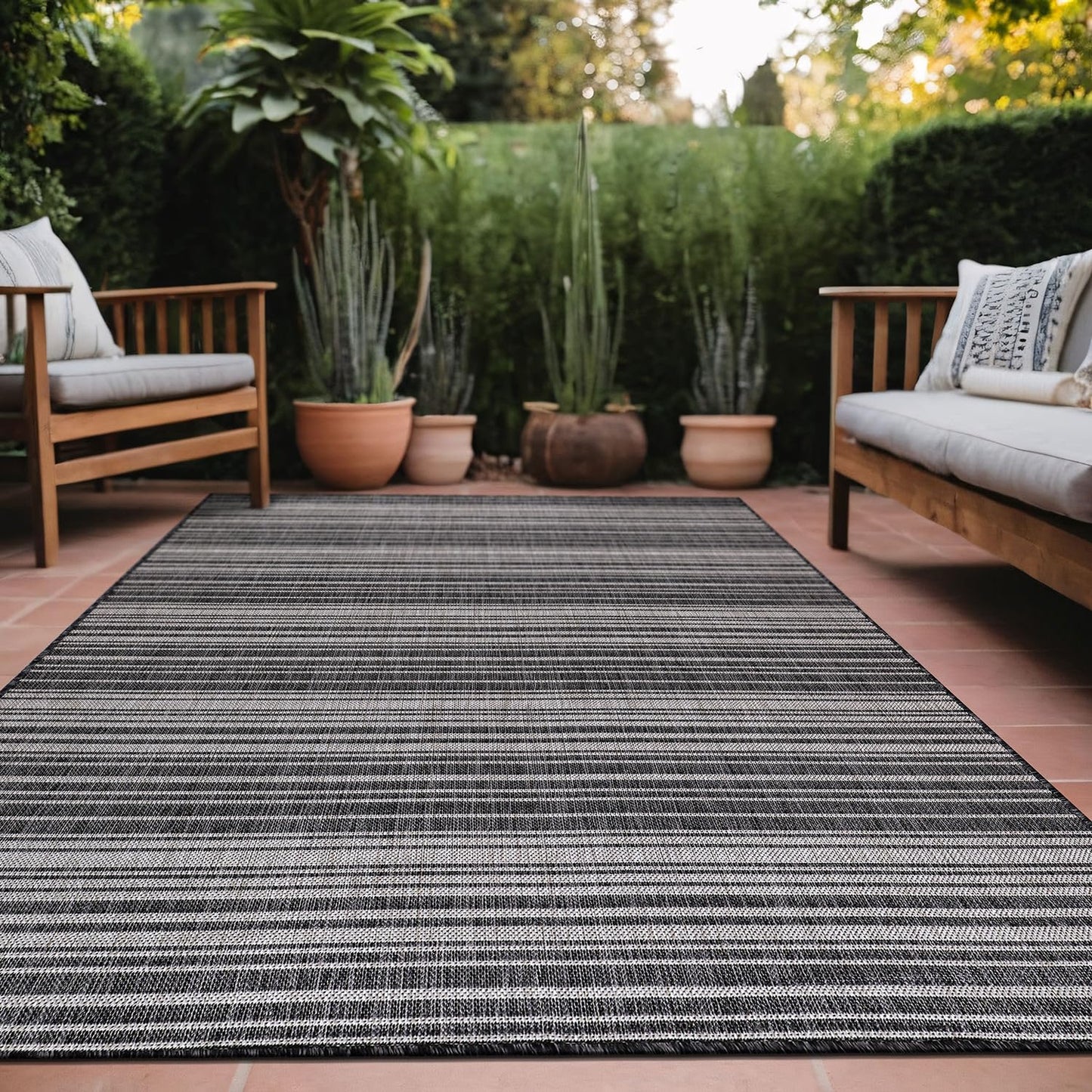 Luul Home Stripe Outdoor Rug 5x7 Washable Outside Carpet for Indoor Patio Porch Waterproof Easy Cleaning Non Shedding Area Rugs Dark Gray 5 x 7