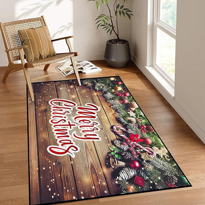 Merry Christmas Rug,Christmas Trees Decorative Indoor Bedroom Xmas Winter Welcome Door Mat Anti-Slip Rubber Area Rug for Seasonal Holiday Decoration,63" X 31"