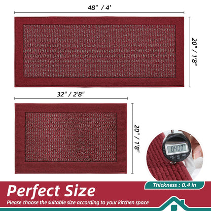 BEQHAUSE Kitchen Rugs and Mats Set of 2 Non-Slip Kitchen Mats for Floor, Absorbent and Stain Resistant Kitchen Runner, Machine Washable Rugs for Kitchen, Laundry & Sink, 20"x32"+20"x48", Red