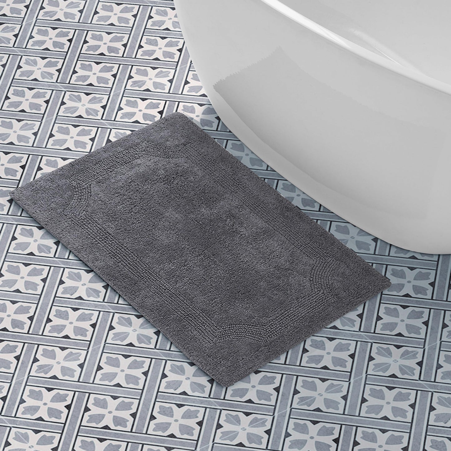 Laura Ashley - Reversible Cotton Bath Mat, Premium Bathroom Décor, Machine Washable Bathroom Rug, Highly Absorbent, 21"x34", Charcoal