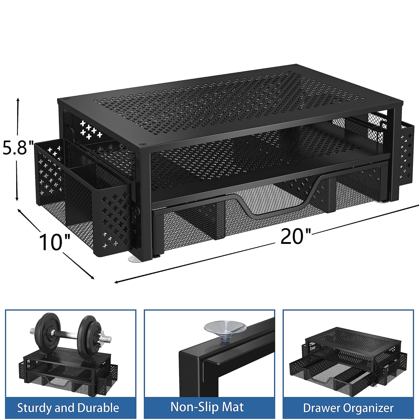 Simple Trending Desk Organizer and Accessories, 2 Tier Computer Metal Monitor Stand Riser with Drawer and Pen Holder for Laptop, Computer, iMac, Black