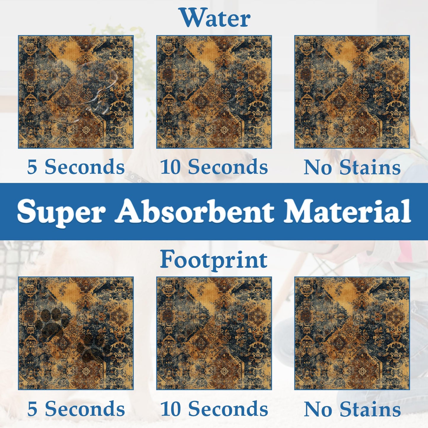 Grunge Boho Pet Feeding Mat for Floors–Absorbent Quick Dry Dog Cat Bowl Mat for Food and Water, Non Slip Waterproof Base, Mess-Free Feeding Accessories 12"x20"