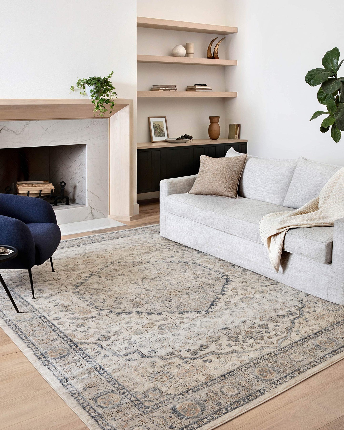 Loloi II Teagan Collection TEA-01 Natural/Lt. Grey 6'-7" x 9'-2", .25" Thick, Area Rug, Soft, Durable, Neutral, Woven, Low Pile, Non-Shedding, Easy Clean, Living Room Rug