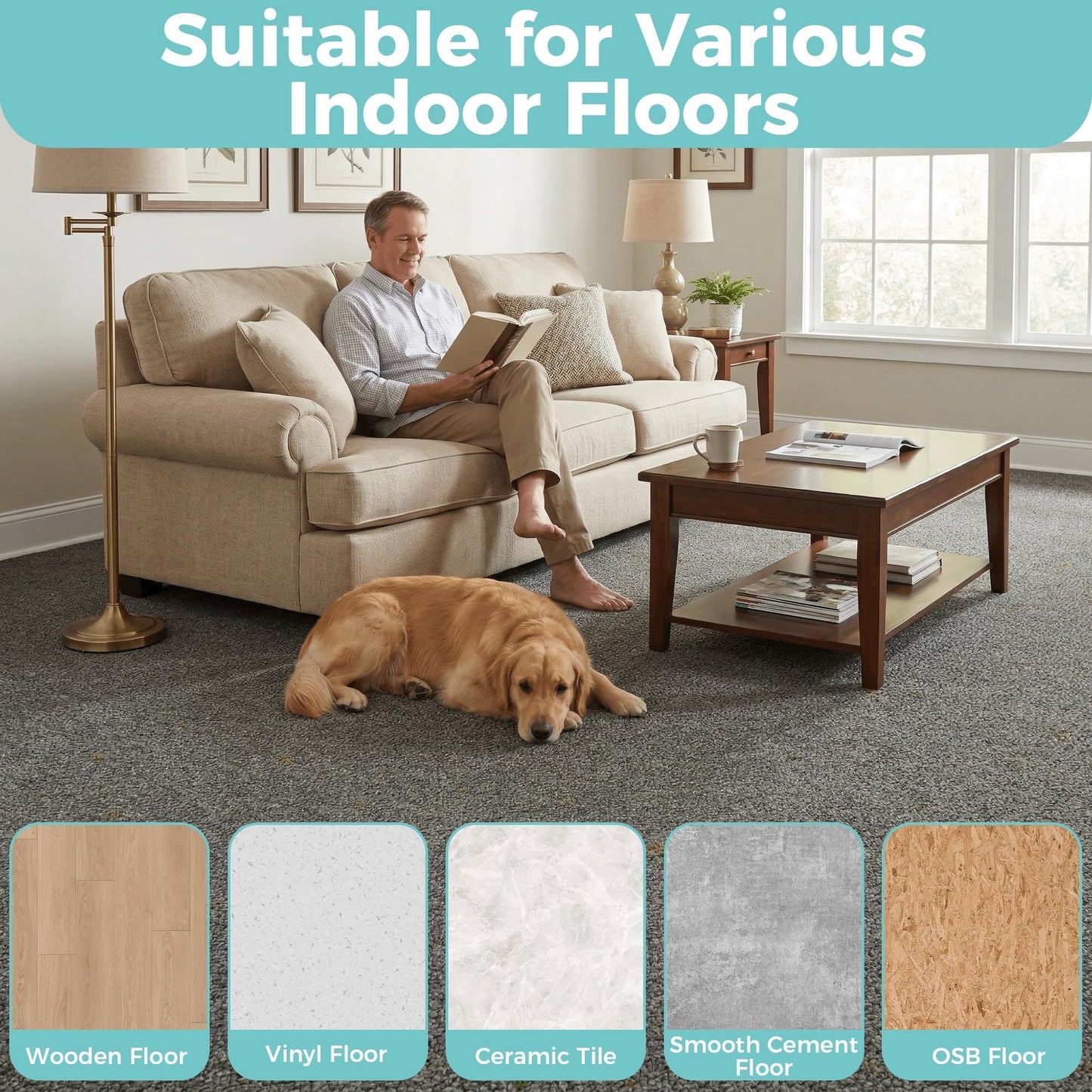 jxgzyy Commercial Carpet Tiles 20x20in, 0.38" Thickened Carpet Squares with Silicone Backing, Heavy Duty Carpet Floor Tiles with Padding Attached for Home Office Garage Hotel, 12 Pcs/32.4 Sqft